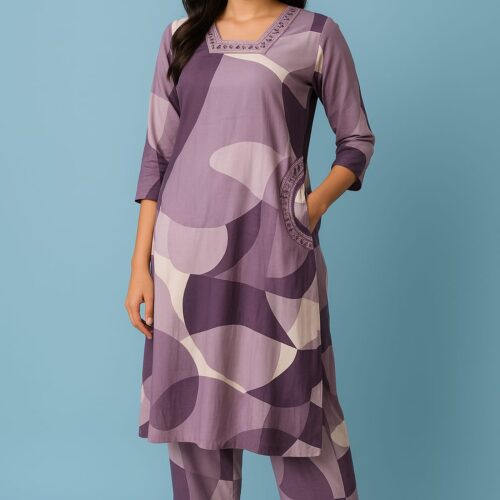 Purple Cotton Coat Set 2-piece with Side Pockets