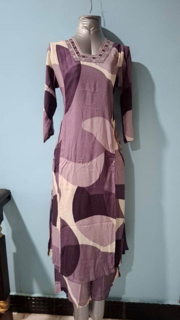 Purple Cotton Coat Set 2-piece with Side Pockets