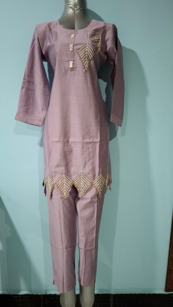Women Purple Front Cut Work Coat Set