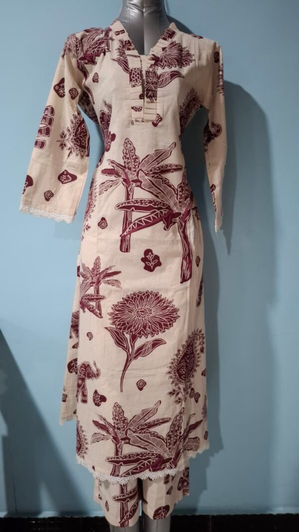 Women Long Khadi Kurti Coat Set with Side Pocket