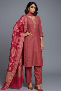 Women Mauve Silk Blend 3-Pc Suit Set