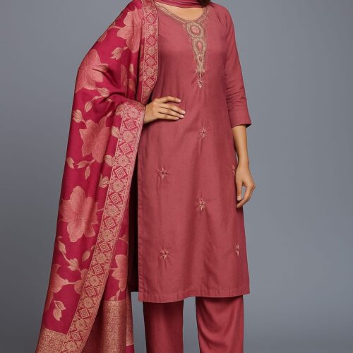 Women Mauve Silk Blend 3-Pc Suit Set