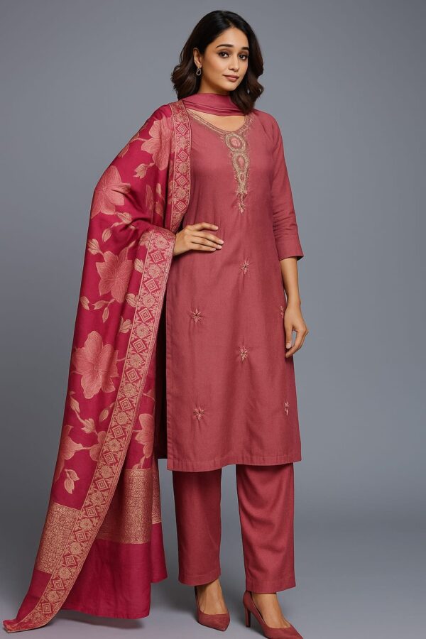 Women Mauve Silk Blend 3-Pc Suit Set