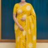 Georgette Yellow Saree with Flower Print