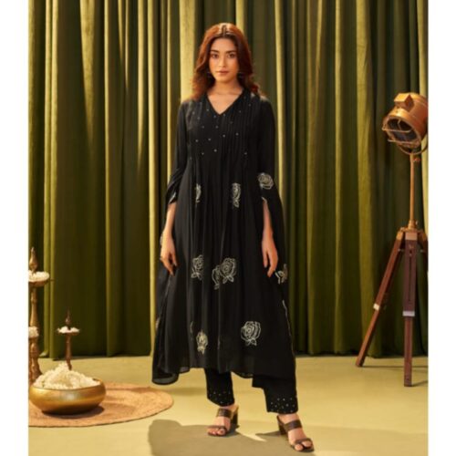 Black Silk 3-Piece Suit Set with Linning