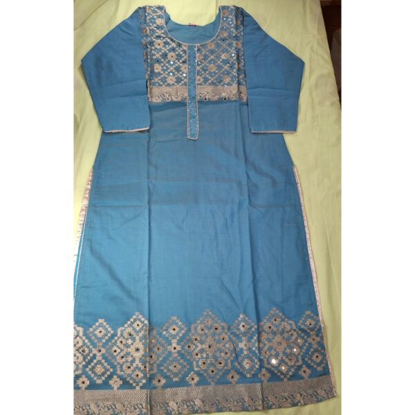 Women Light Blue Banarasi Silk Kurta