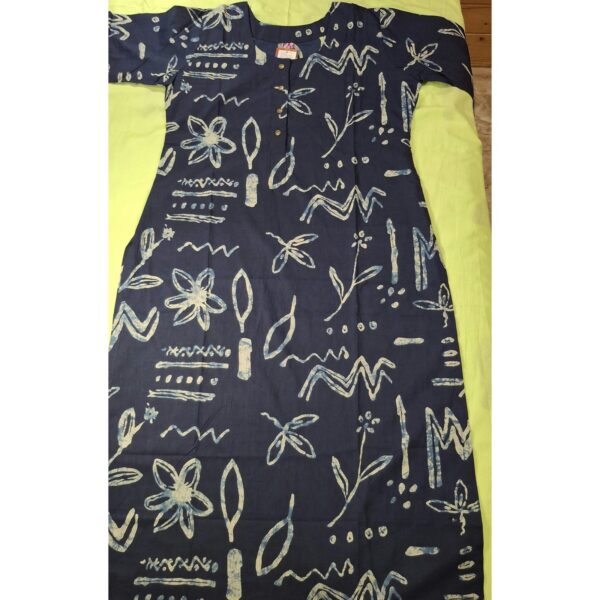 Pure Cotton Dark Blue Kurti with White Print