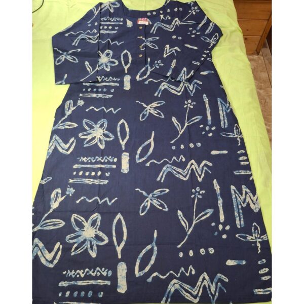 Pure Cotton Dark Blue Kurti with White Print