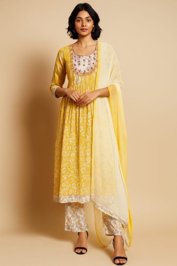 Nayra Cut Kurti with Pant and Dupatta – 3 Pc suit set
