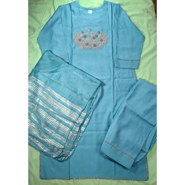 Teal Blue 3-pc Cotton Linen Suit Set