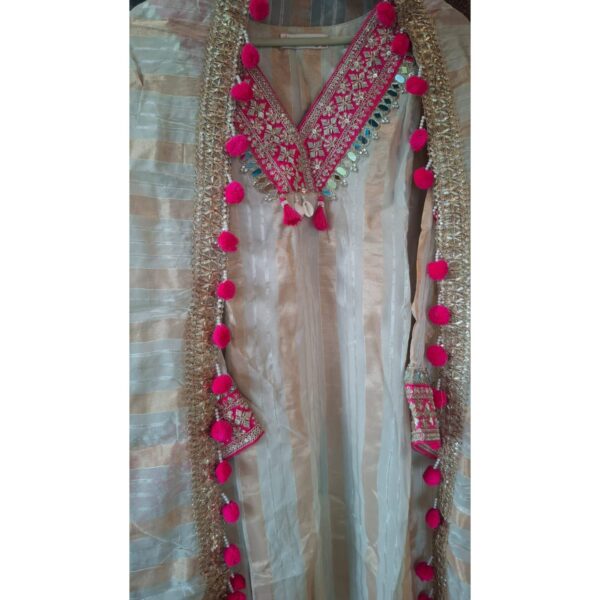 Golden-Magenta Chanderi 3-Pc Silk Suit Set