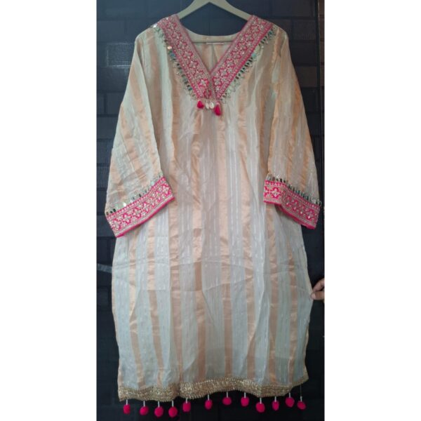 Golden-Magenta Chanderi 3-Pc Silk Suit Set