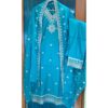 Sky Blue Raw Silk 3-Pc Suit Set with Tassel Dupatta
