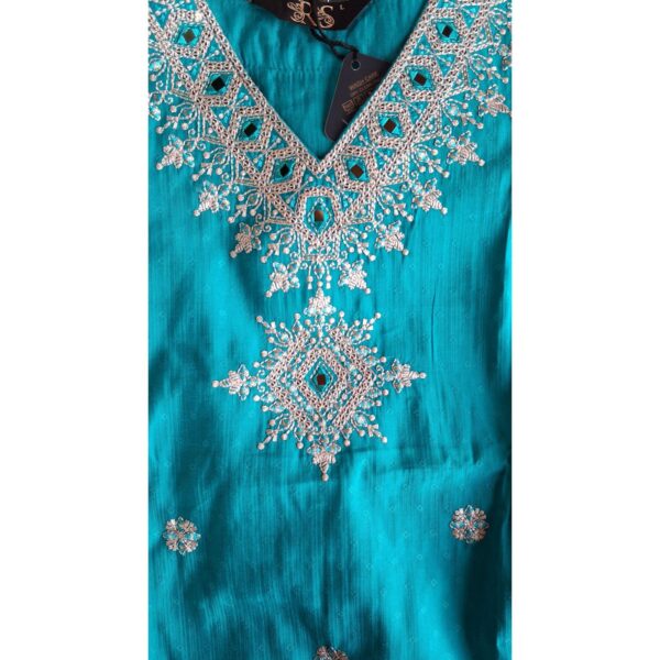 Sky Blue Raw Silk 3-Pc Suit Set with Tassel Dupatta
