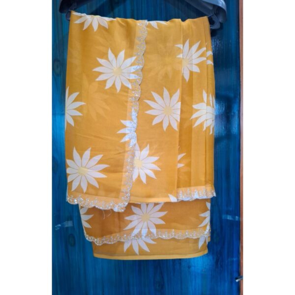 Georgette Yellow Saree with Flower Print