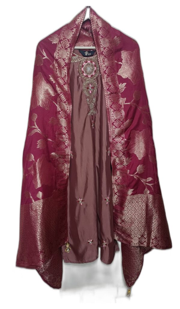 Women Mauve Silk Blend 3-Pc Suit Set