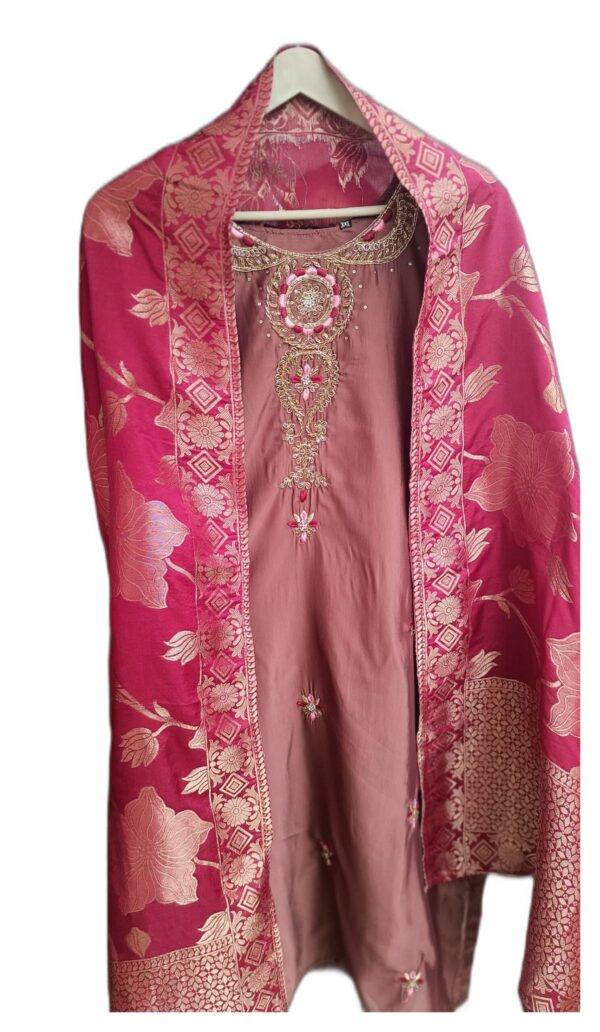 Women Mauve Silk Blend 3-Pc Suit Set