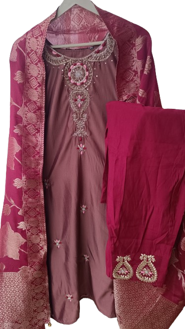 Women Mauve Silk Blend 3-Pc Suit Set