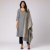 Women 3-Piece Silk Suit with side pockets and Banarasi Dupatta
