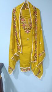 Unstitched Cotton Yellow flower Suit with Dupatta
