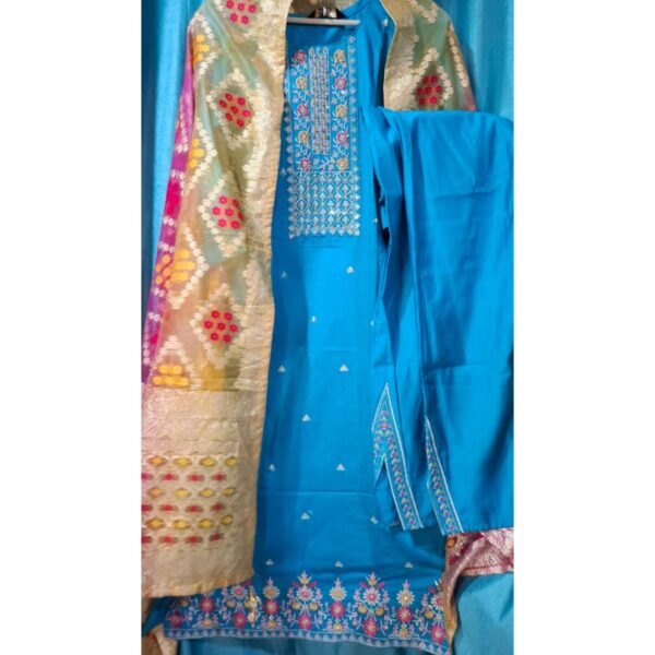 Firozi Teal Blue Cotton Polylaycra with Banarasi Dupatta