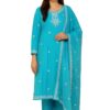 Sky Blue Raw Silk 3-Pc Suit Set with Tassel Dupatta