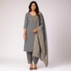Women 3-Piece Silk Suit with side pockets and Banarasi Dupatta