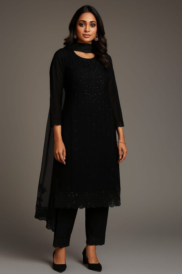 Women Black Georgette Kurta 3-pc Suit Set