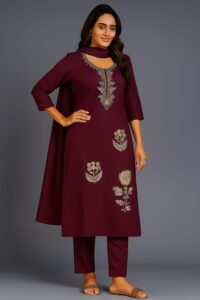 Women Zari Embroidery Silk 3-pc suit set (Purple)