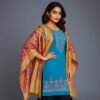 Firozi Teal Blue Cotton Polylaycra with Banarasi Dupatta