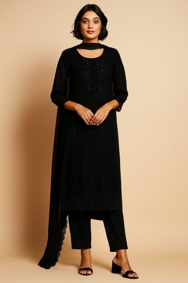 Women Black Georgette Kurta 3-pc Suit Set