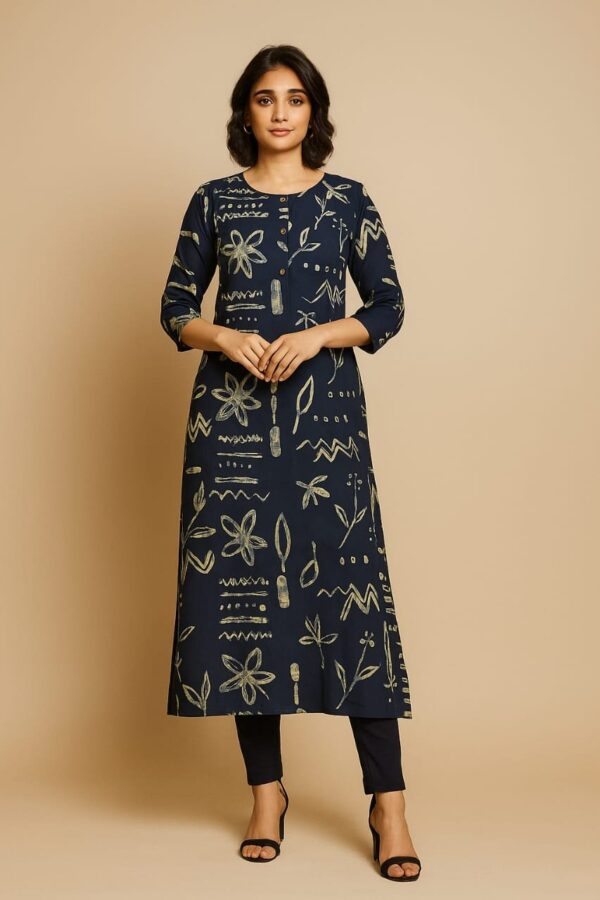 Pure Cotton Dark Blue Kurti with White Print