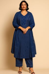 Cotton Suit with Embroidery and Lace Work 3-pc Suit Set (Blue)
