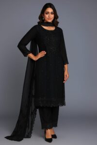 Women Black Georgette Kurta 3-pc Suit Set