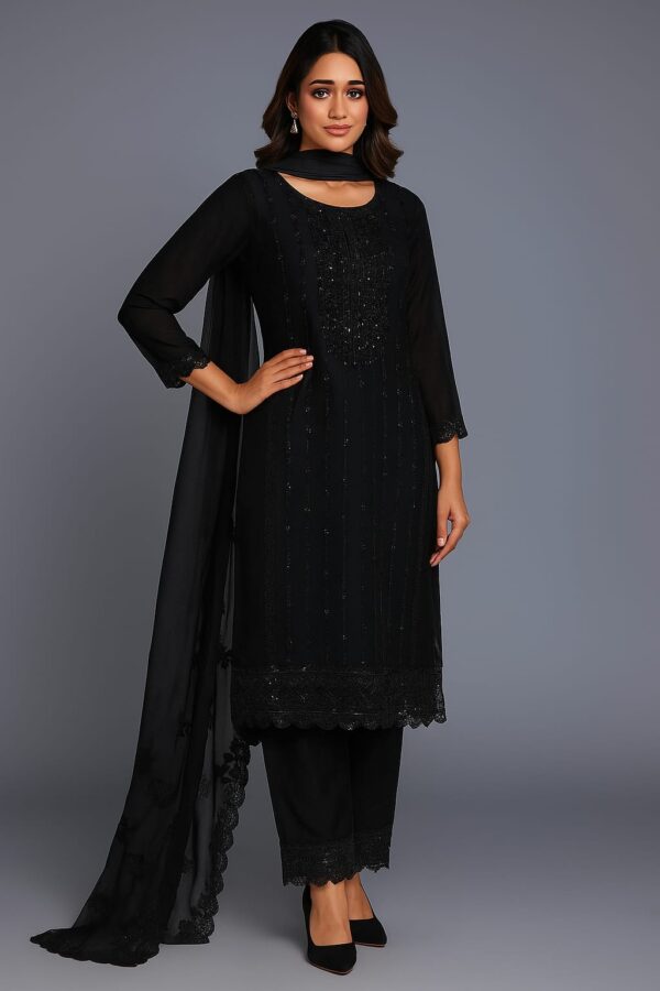 Women Black Georgette Kurta 3-pc Suit Set