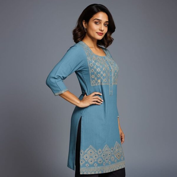 Women Light Blue Banarasi Silk Kurta