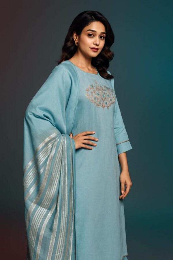 Teal Blue 3-pc Cotton Linen Suit Set