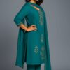 Women Zari Embroidery Silk 3-pc suit set (Firozi Green)