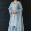 Sky Blue Maslin Suit with beautiful Sharara and Dupatta