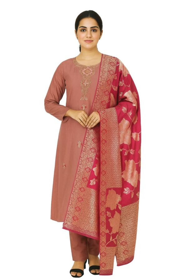 Women Mauve Silk Blend 3-Pc Suit Set