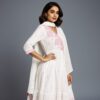 White pure malmal cotton 3 pc suit set anarkali