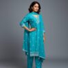 Sky Blue Raw Silk 3-Pc Suit Set with Tassel Dupatta
