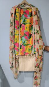 Unstitched Cotton Yellow Flower print Suit with Dupatta