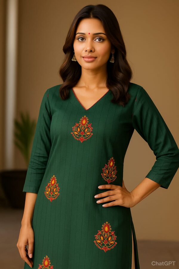 Green Cotton Single Piece Kurti