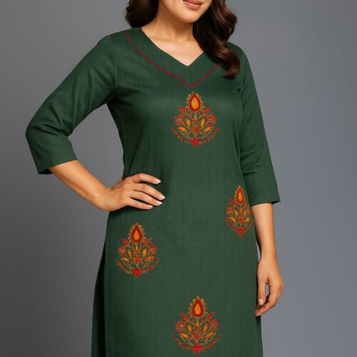 Green Cotton Single Piece Kurti