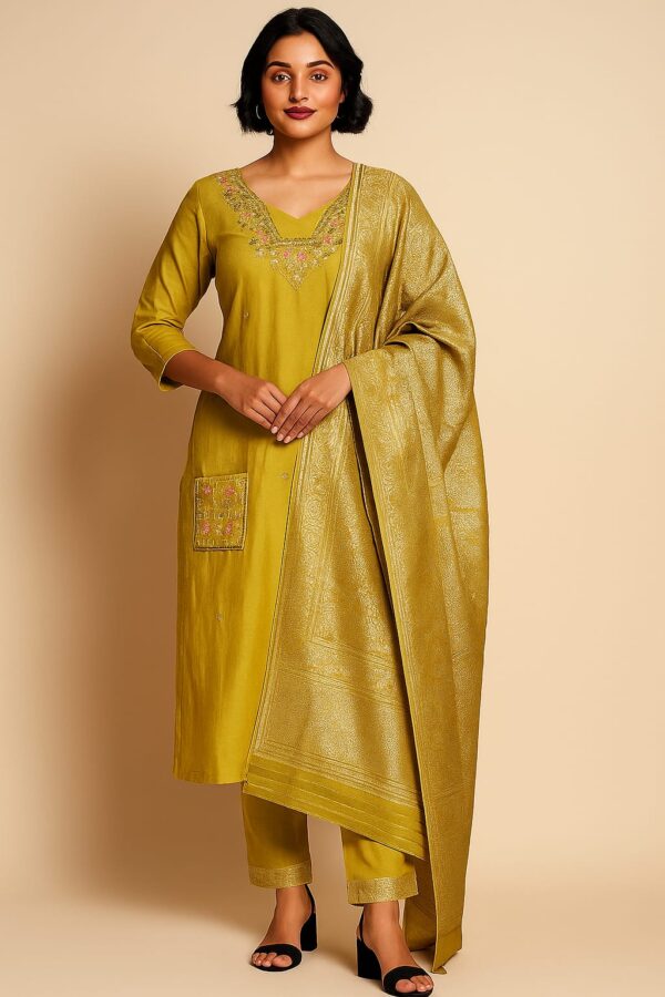 Mustard-Yellow Stylish 3-piece Suit Set