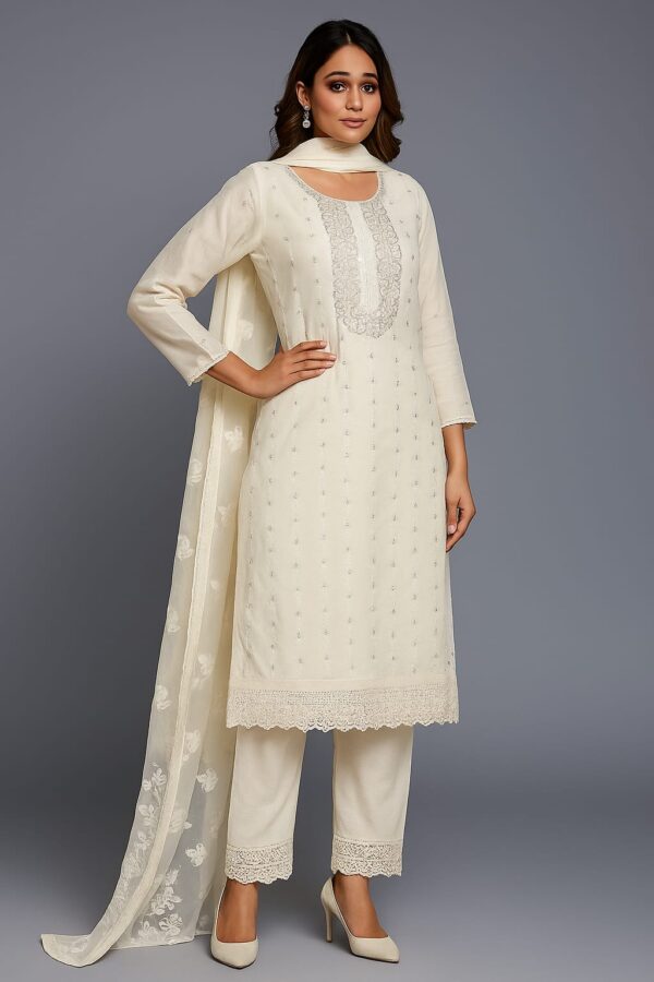 Women Off-White Georgette full 3-pc Suit Set