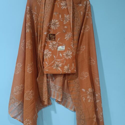 Unstitched Cotton Orange Suit with Dupatta