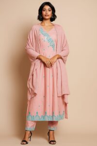 Women Cotton Frock Suit 3-pc Set (Peach)