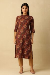 Women deep reddish-brown Cotton Kurti